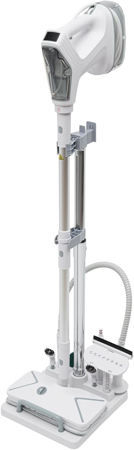 Steam Mop Cleaner 1300W Electric Steam Mop with Cord Wrap Box and Clean Kit 2 Steam Levels Adjustable Handheld Steam Cleaner for Living Room Kitchen Bedroom White+Silver 120V 140°C