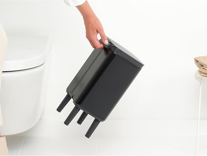 Brabantia Bo XS Lift Open Trash Can with Raised Legs | 1.1 Gal / 4L | Matt Black | Free Standing Bedroom Bathroom Nursery Trash Can Removable Inner Bucket Non-Slip Feet | + Trash Bags