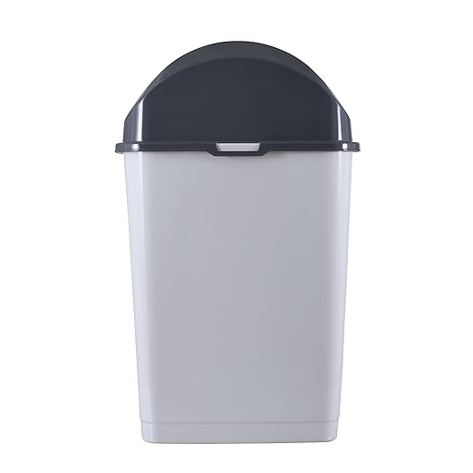 Superio Kitchen Trash Can with Swing Top Lid 9 Gallon Slim Waste Bin 37 Qt Sturdy Plastic Garbage Can Medium Recycling Bin for Office Bathroom Under Counter Dorm Bedroom (Smoke White/Grey)