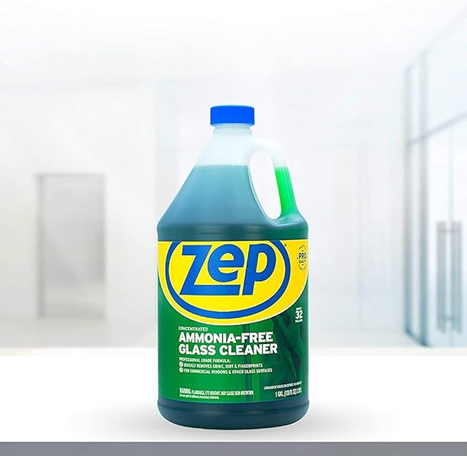 Zep Ammonia Free Glass Cleaner Concentrate - 1 Gallon (Case of 4) ZU1052128 - Professional Grade Formula Removes Dirt Fingerprints and Grime from Windows Mirrors Acrylic Surfaces and Tinted Glass