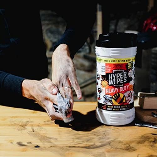 Hyper Wipes 6 Pack Heavy Duty Hand &amp Tool Cleaning Wipes 8x12 Size Multi-Surface Cleaning Wipes Degreasing All Purpose Cleaner Bathroom Mechanic Work Surface Wipes 540 Count Canister