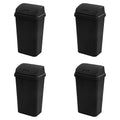 Sterilite 4-Pack Swing Top Wastebasket Sleek Square Profile Trash Can 13 Gallon Black - Modern Garbage Bin for Kitchen Bathroom Garage and Workspace Fits 13 Gal Liners