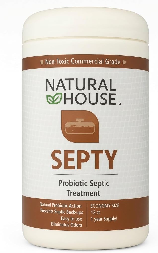 Natural House Septy - Probiotic Septic Tank Treatment - Prevents Backups - Reduces Odors - Supports Drain Fields - 12 Month Supply