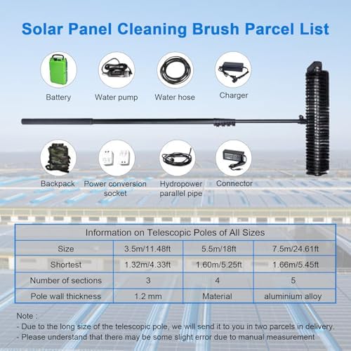 Glass Cleaning Brush Home Water Fed Telescopic Pole Kit Solar Panel Brush Rotating for Photovoltaic PanelTelescopic Rod Cleaning Machine for Solar Panels and Windows Electric Roller Brush