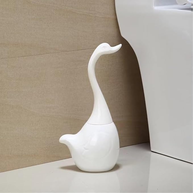 Swan Toilet Brush and Ceramic Holder SetCute Bathroom Decor Non-Scratch Bristles Space-Saving White Household Cleaning Tool for Bathtub