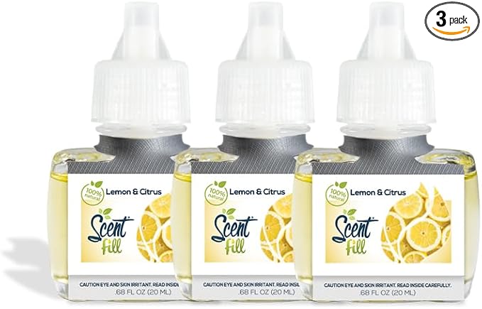 Scent Fill 100% Natural Lemon &amp Citrus Plug in Air Freshener Scented Oil Refills 3 Refills