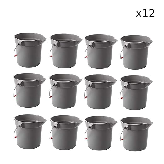 Rubbermaid Commercial Products Brute Heavy-Duty Round Bucket 10-Quart/2.5 Gallon Gray Corrosive-Resistant Pail with Handle for Professional/Janitorial Cleaning and Material Transport Pack of 12