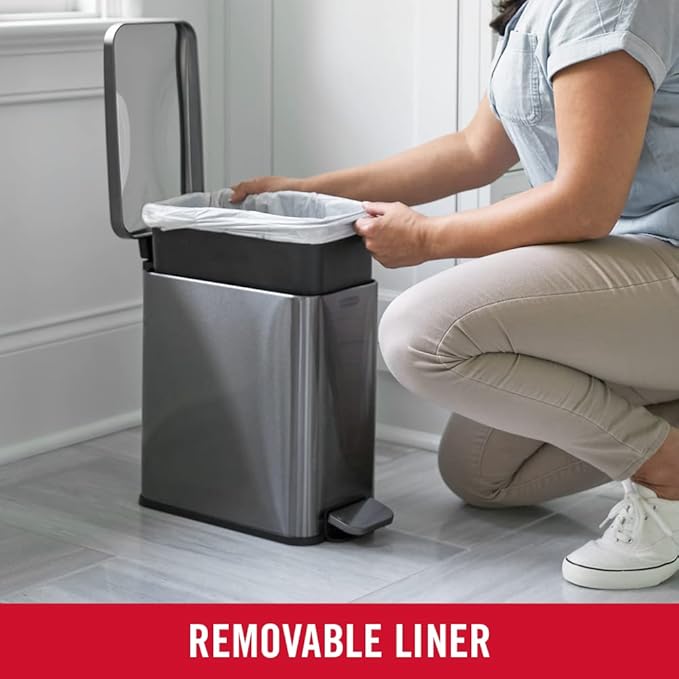 Rubbermaid Stainless Steel Slim Step-On Trash Can 2.6-Gallon Charcoal Wastebasket with Lid for Home/Bathroom/Kitchen