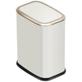 2 Gallon Small Office Bathroom Trash Can with Swing LidLiving Room Bedroom Garbage can Wastebasket binInner BucketMetal Decor Trash Can (Cream White)