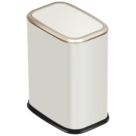 2 Gallon Small Office Bathroom Trash Can with Swing LidLiving Room Bedroom Garbage can Wastebasket binInner BucketMetal Decor Trash Can (Cream White)