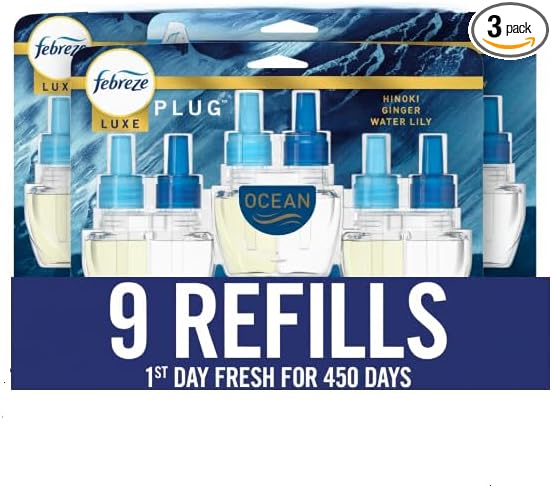 F.e.b.r.e.z.e Plug In Air Freshener Odor-Fighting Scented Oil Refill 9 Refills (Ocean)