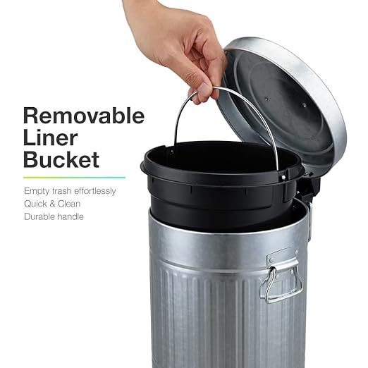 Bathroom Trash Can with Lid Small Waste Basket for Home Bedroom Retro Step Garbage Can with Soft Close Vintage Office Trash Can 5 Liter/ 1.3 Gallon Glossy Grey