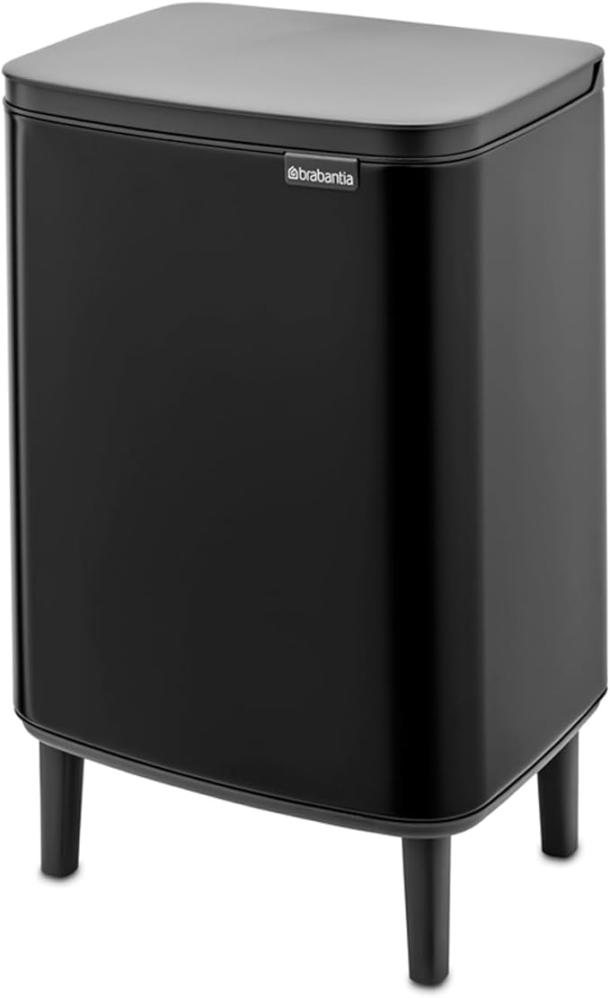 Brabantia Bo Small Lift-Open Trash Can with Raised Legs | 3.2 Gal / 12L | Matt Black | Free Standing Bedroom Bathroom Nursery Trash Can Removable Inner Bucket Non-Slip Feet | + Trash Bags