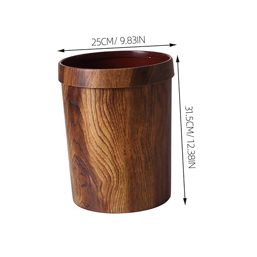 ABOOFAN Wood Grain Plastic Wastebasket Bathroom Trash Can Lid Press Ring Kitchen Garbage Can