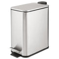 mDesign Slim Metal Rectangle 1.3 Gallon/5 Liter Trash Can with Step Pedal Easy-Close Lid Removable Liner - Narrow Wastebasket Garbage Container Bin for Bathroom Bedroom - Brushed Stainless Steel