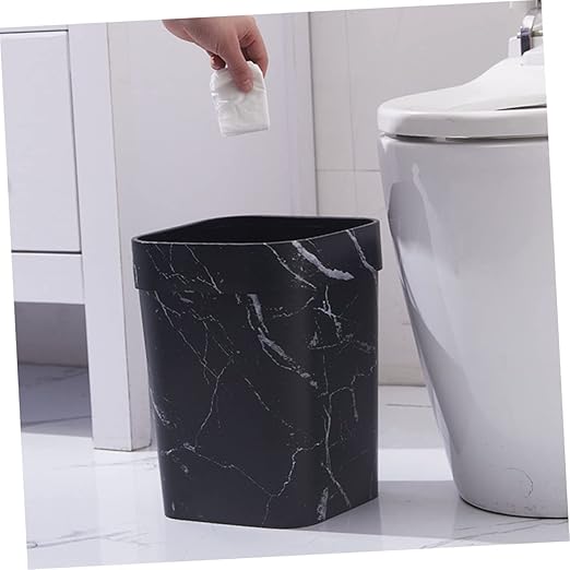 Marble Pattern Garbage Bin Plastic Waste Basket Indoor Trash Can for Bathroom Kitchen Home Office with Sleek Marbling Design and Easy Plastic Bag Use