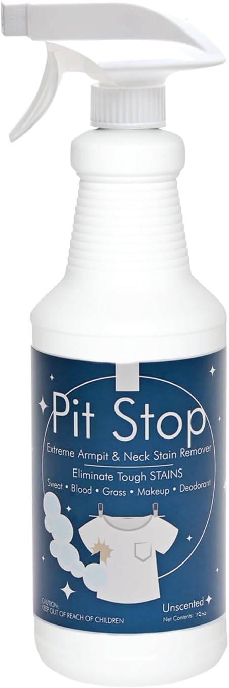 Sanco Industries Pit Stop - Sweat Stain &amp Deodorant Stain Remover Multi-Stain &amp Multi-Purpose Formulated Spray Safe for All Fabrics - 32 Ounces (Quart)