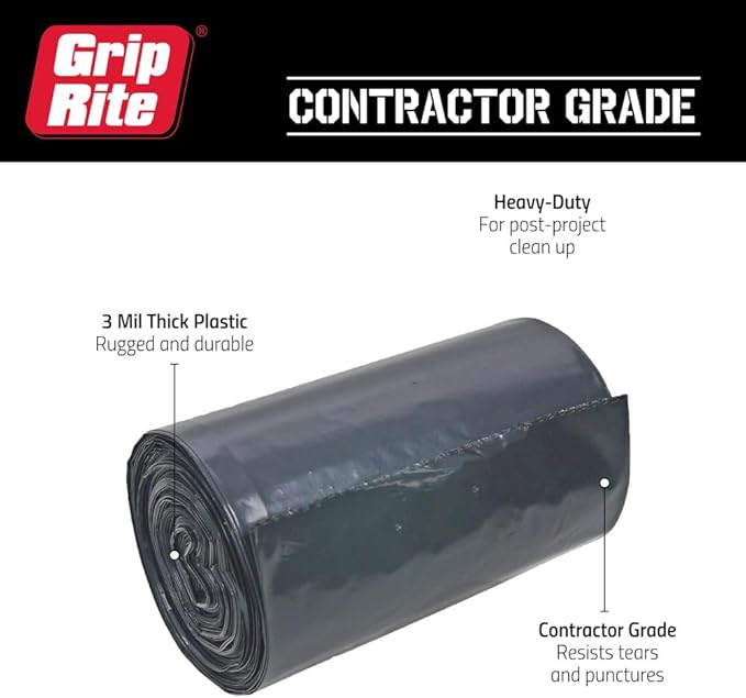 Grip Rite Prime Guard GRHDCBAG20 Grip Rite Heavy Duty 3 Mil Black Contractor Trash Bags 20 per box