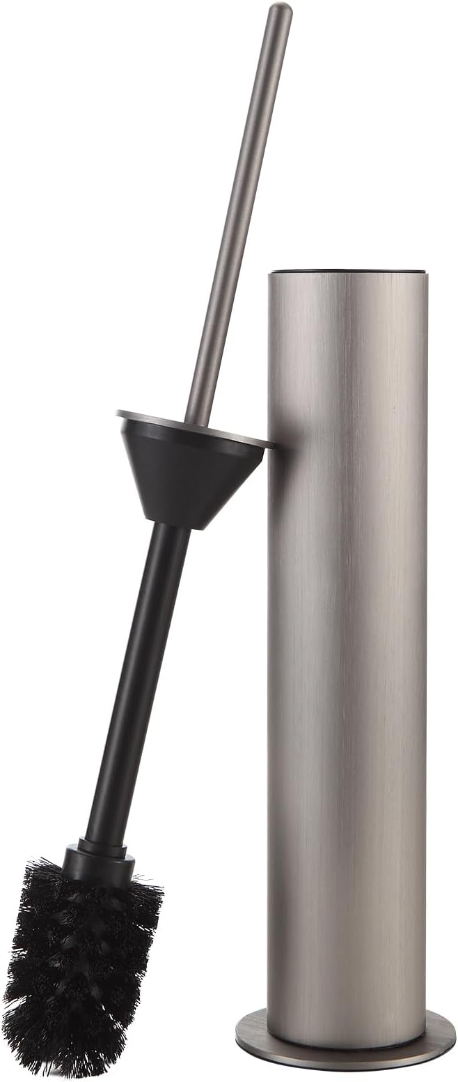BGL Toilet Brush with Holder Set Brushed Nickel Aluminium Standing for Bathroom Toilet Bowl Cleaner Brush and Holder Set Round Design