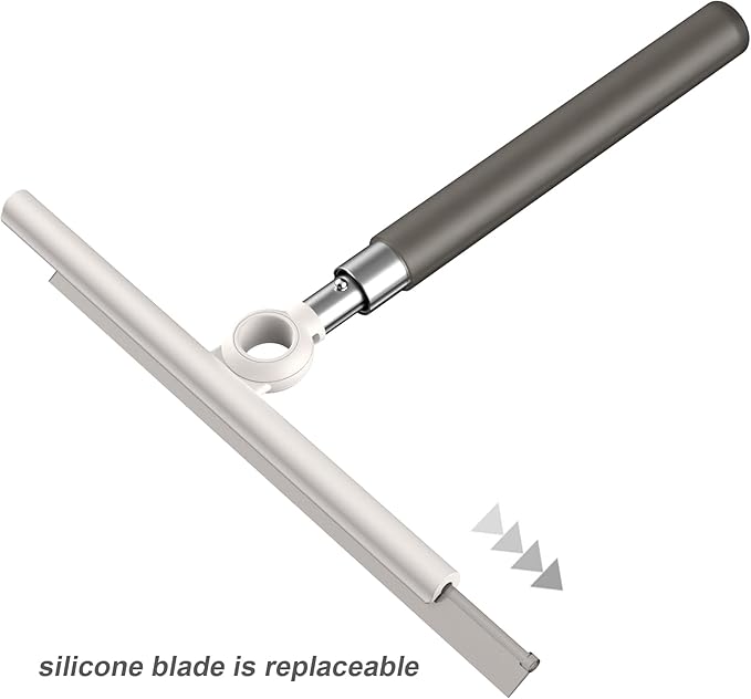 Shower Squeegee for Glass Doors Telescopic 2-in-1 Squeegee for Window Cleaning with Microfiber Scrubber for Bathroom Tile Wall Car Windshield