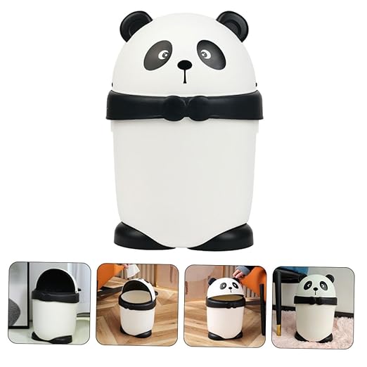 Cartoon Panda Trash Can with Cover for Small Compact Garbage Bin with Odor Prevention Cute Animal Wastebasket for Office Kitchen Bedroom Use