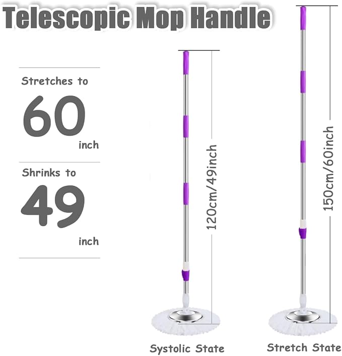 Extended Spin Mop Replacement Handle Upgraded 60 inch 360 Degrees Rotating Telescopic Replacement Mop Stick with Stainless Steel Disc for Spin Mop Bucket Cleaning System(Blue)
