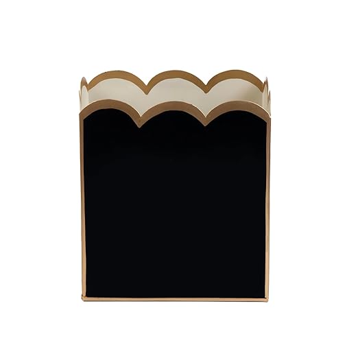 Jaye's Studio Gracie Scarlett Scalloped Baskets Black Waste Basket for Bathroom Office &amp Bedroom Trash Can Decorative Metal Magazine Holder Rectangle Garbage Can for Modern Home Decor 7”x10”x7