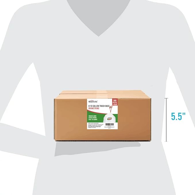8-10 Gallon Trash Bags Drawstring 300 Count White &amp Unscented Medium Garbage Can Liners