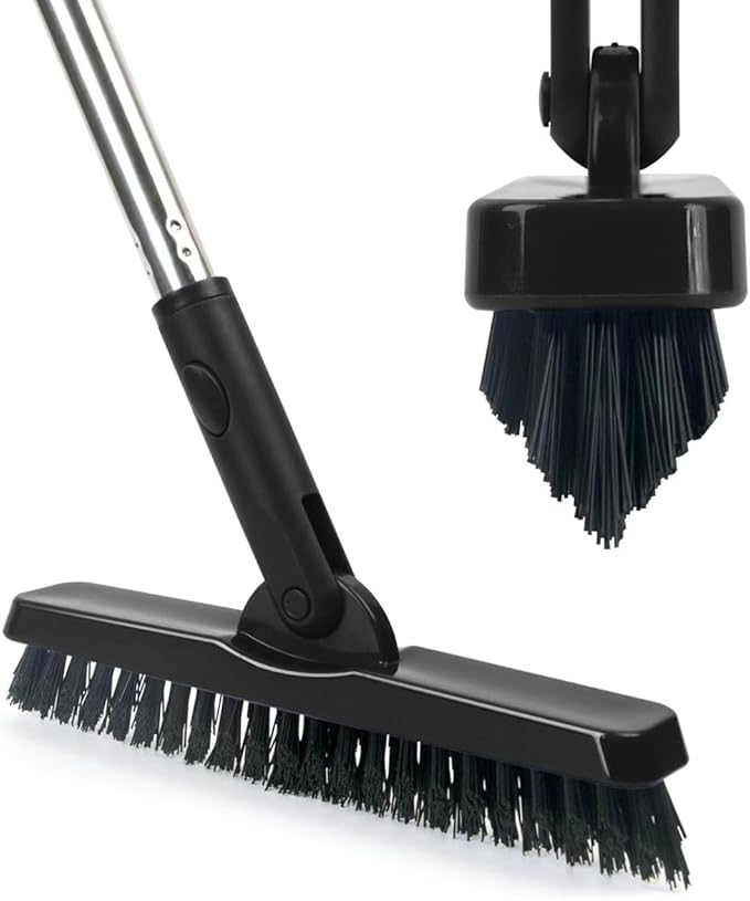 CELOX Tile Grout Brush with Long Handle Grout Cleaner Brush for Tile Floors for Shower Tile for Cleaning Grout Matte Black