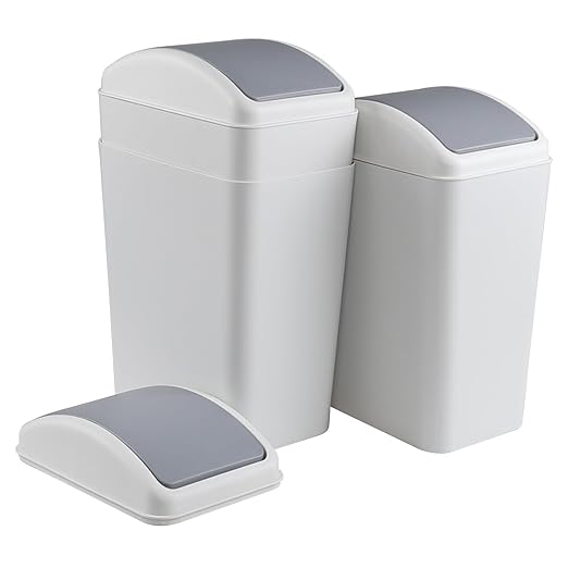 3-Pack 4.5 Gallon Plastic Trash Can with Swing Lid Swing-Top Waste Can Grey