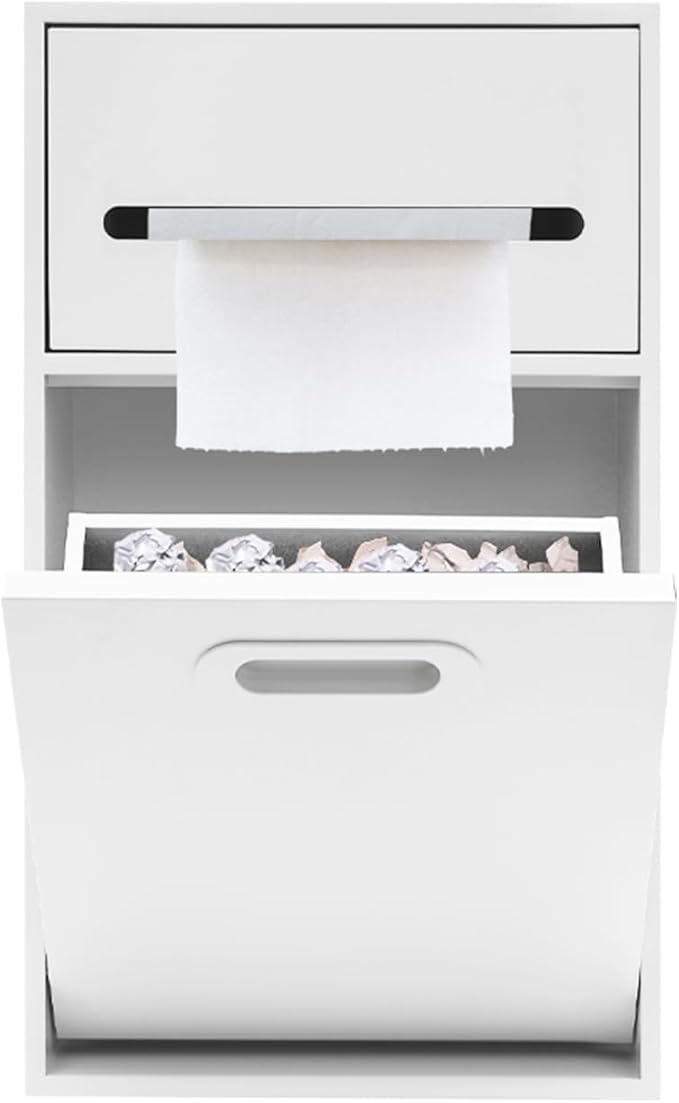 Hidden Recessed Trash Can with Toilet Paper Holder 1.59 Gallon 304 Stainless Steel Wall Mounted Bathroom Bin Space Saving Toilet Tissue Dispenser &amp Garbage Can Combo (White)