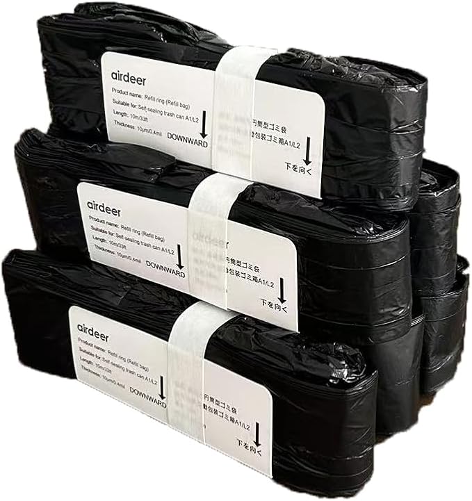 Airdeer Refill Bag Ring Trash can bags 10m continuous garbage bag Designed for Airdeer Self-sealing Smart Trash Can(A1/L2 Pack of 6)