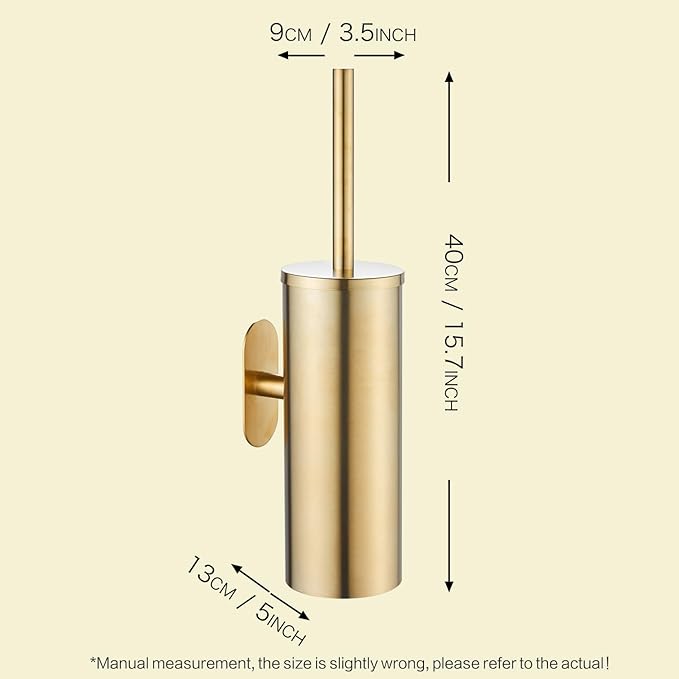 AIREMOEN 1PCS Brushed Gold Stud Free Toilet Brush and Holder Set 304 Stainless Steel Handle Toilet Brush Holder Toilet Brush and Plunger Set Bathroom Wall-Mounted Compact Toilet Brush Holder