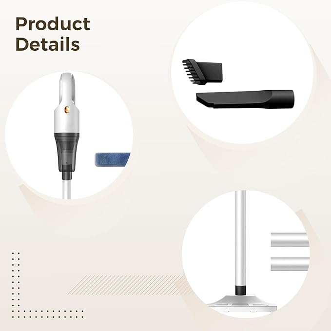 Vacuum Cleaner Cordless Stick 2-in-1 Handheld and Floor Mop Powerful Suction Multiple Attachments Type-C Charging for Home Car Office Dorm