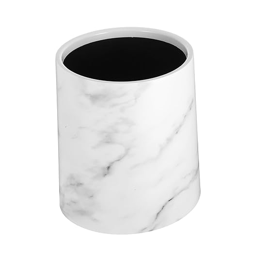 Marble Pattern Trash Can Dual Layer Wastebasket for Home Office Kitchen Round Lidless Garbage Container Sturdy Plastic Design for Living Room and Bathroom
