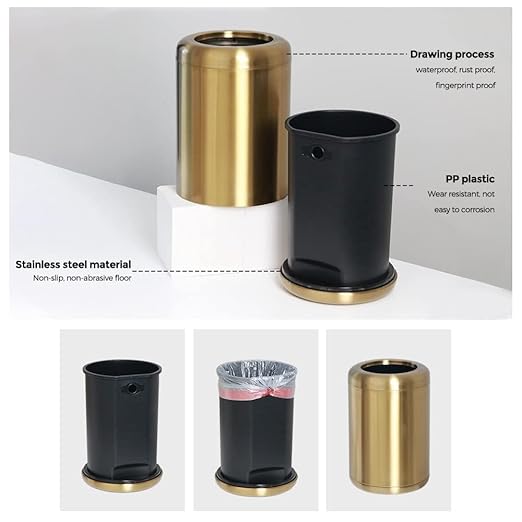 8L/2.1gal Brass Gold Trash CanSmall Bathroom Garbage CanBrushed Trash Can for BathroomPowder RoomBedroomOffice (Gold)