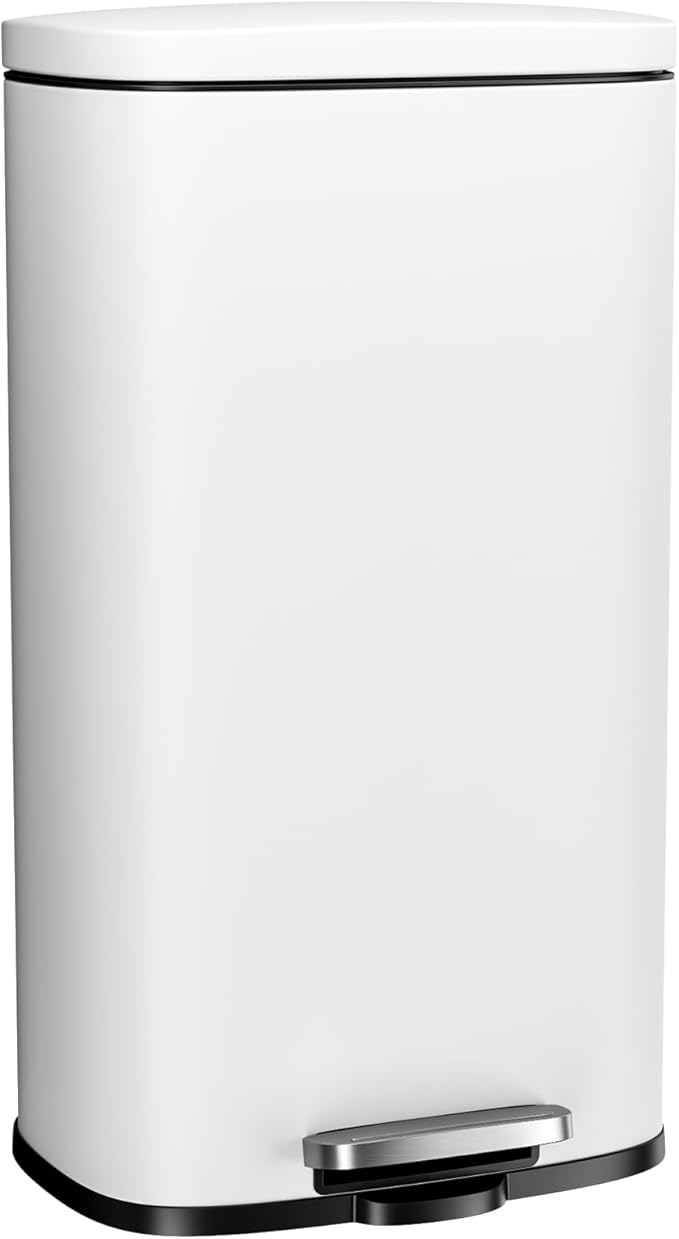 Arlopu13.2 Gallon Step Trash Can Stainless Steel Garbage Bin Soft-Close Rubbish Bin with Removable Plastic Inner Bucket Fingerprint-Proof Lid Dustbin Suit for Kitchen Home (White 50L)