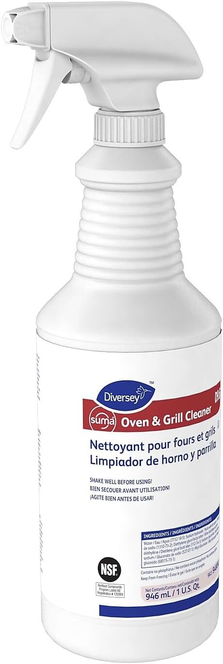 Diversey 948049 SUMA Oven and Grill Cleaner Heavy Duty Removes Baked on Grease and Carbon Buildup Capped Ready-to-Use Gel 32-Ounce (Pack of 12 with 2 Spray Nozzles)