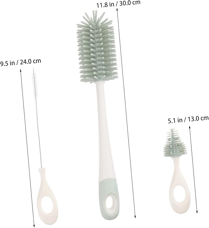 VICASKY 2pcs Silicone Bottle Cleaning Brush Set Rotating High-Temperature Resistant Flexible Bristles for Stain Removal for Milk Bottles and Water Containers Light Green