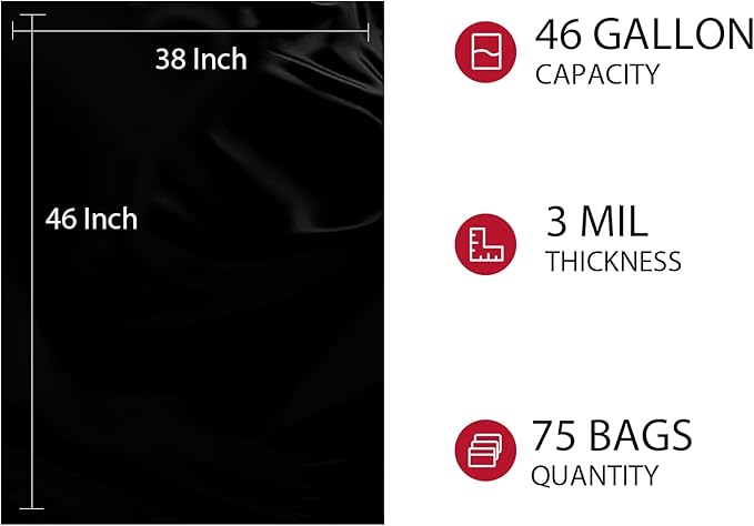 75 packs- 3Mils-Large 45-50 Gallons Contractor Trash Bags -38 * 46-black-Professional Heavy Duty Garbage Bags - Recommended for Renovation and Construction Sites- MADE IN USA-1775
