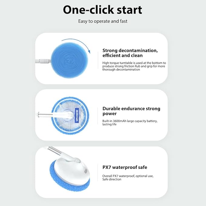 Electric Spin Scrubber Mop Cleaner Rechargeable Cordless with Adjustable Handle and Replaceable Brush Heads White - IPX7 Waterproof Long Battery Life Multi - Surface Cleaning