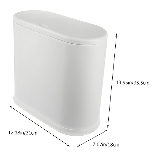 BESPORTBLE Press-top Plastic Trash Can Narrow Wastebasket for Bathroom Bedroom Office Compact Space-Saving PP Material White Household Garbage Bin
