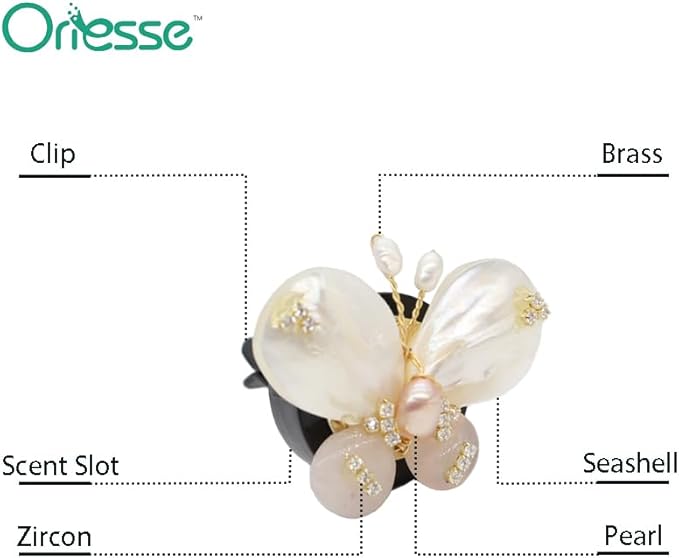 Butterfly Accessories - 2pcs Natural SeaShells Zircon Pearl Butterfly Air Freshener Vent Clips - Handmade Car Vent Decoration Bling Car Accessory for Women Refillable Diffuser