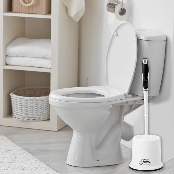 Fuller Brush Toilet Bowl Brush in Caddy Set – 16-Inch Long Handle – Heavy Duty Dome Tufted Bristles Rubberized Non-Slip Grip Bathroom Rim Trap Cleaner (Pack of 1)