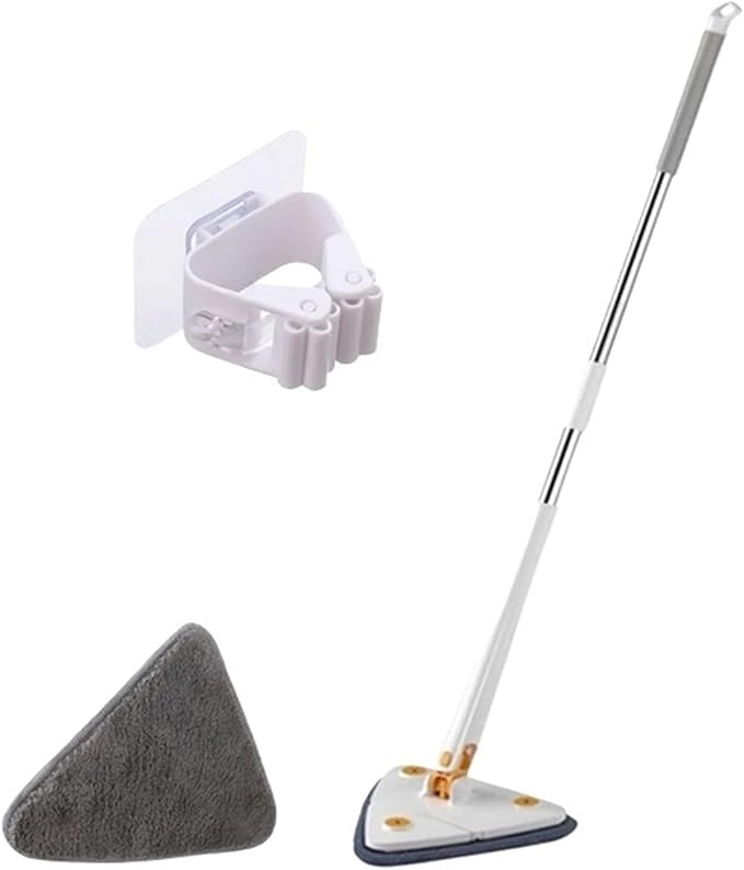 Triangle Cleaning Mop Telescopic 360° Rotatable Adjustable Microfiber with 4 Pads Floor Household Ceiling(White 1pcs Cloth)