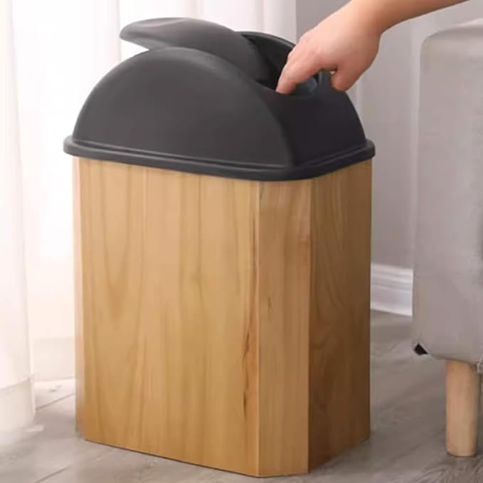 Home Commercial Luxury Wastebasket Garbage Container Bin Wooden Trash Can with Lid for Bathroom Kitchen Home Office 48L (Size:28LColor:Wood Color)