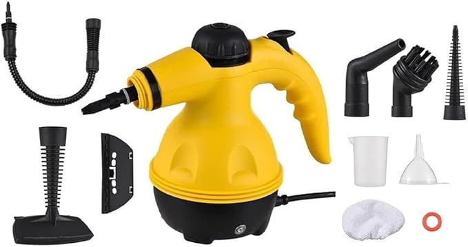 9Pcs Handheld Steam Cleaner Portable Multipurpose Pressurized Steamer for Carpets Floors Upholstery Mattresses Car Seats &amp Kitchen Surfaces Compact Lightweight Design