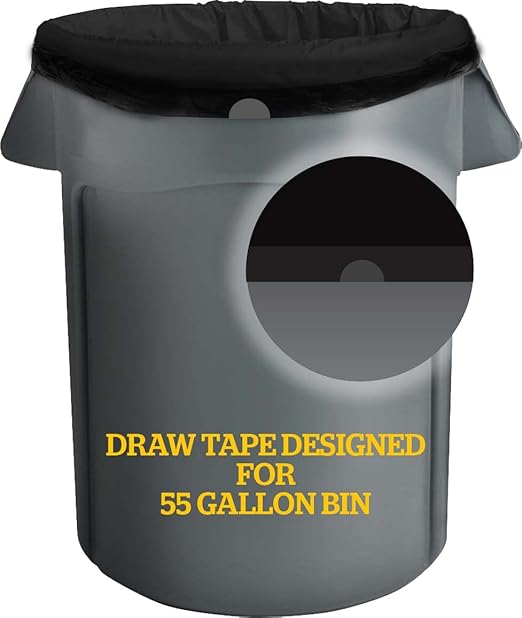 Ultrasac 45-55 Gallon 1.25 MIL Black Garbage Bags With Drawstrings Fits Rubbermaid Brute Trash Cans - 40 x 45 - Pack of 100 - For Commercial Industrial Municipal &amp Healthcare
