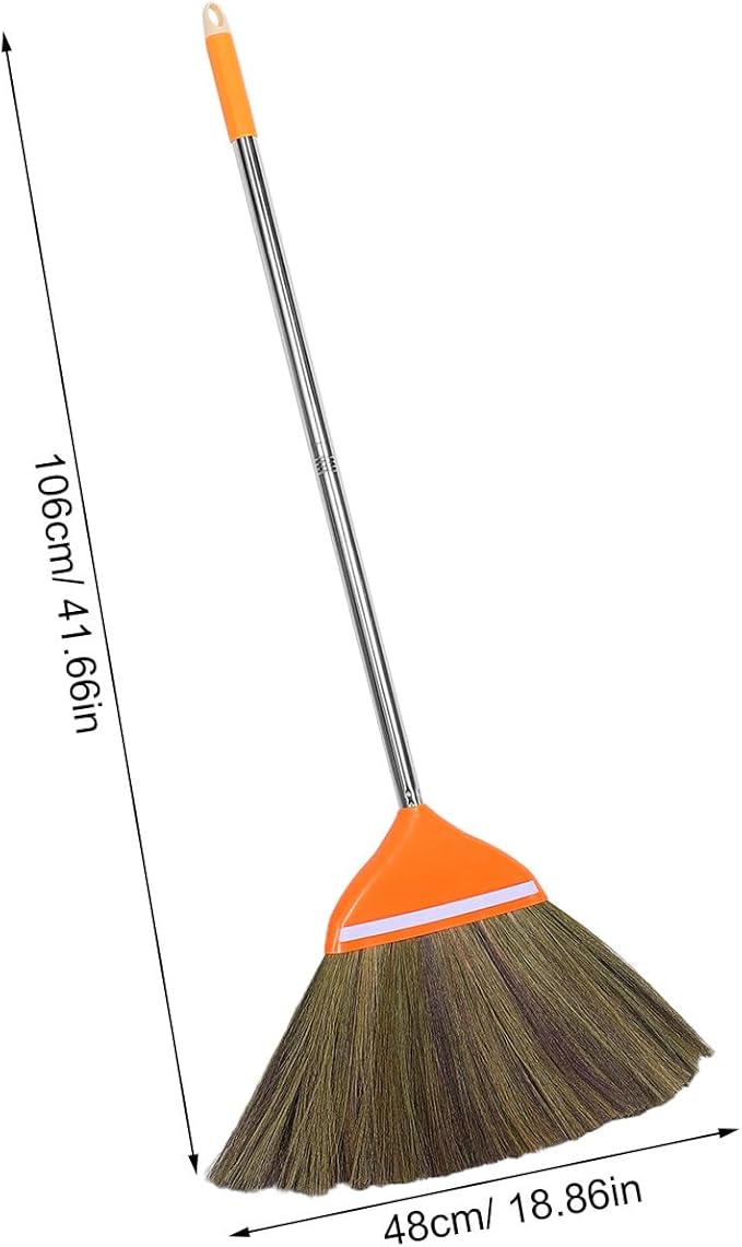 Natural Broom for Sweeping Indoor Outdoor - 41.7 Long Hand Handle Broom - Vietnam Handmade Straw Soft Design for Home Kitchen Garage Bedroom
