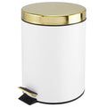 mDesign Pedal Bin — Metal Waste Bin with Pedal Lid and Plastic Bucket Insert — Perfect for Bathroom Kitchen and Office — Household Rubbish Bin with Ergonomic Design — White/Gold